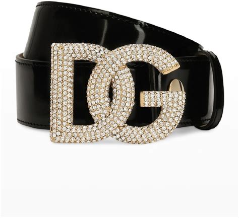 Dolce&Gabbana Crystal DG Logo Patent Buckle Belt.